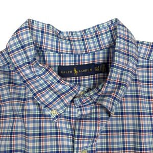 Ralph Lauren Mens 2XLT Plaid Button Down Shirt Blue White Red Long Sleeve Cotton